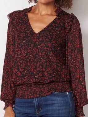 Evereve Koda Mesh Blouse with Red Floral Print size M
